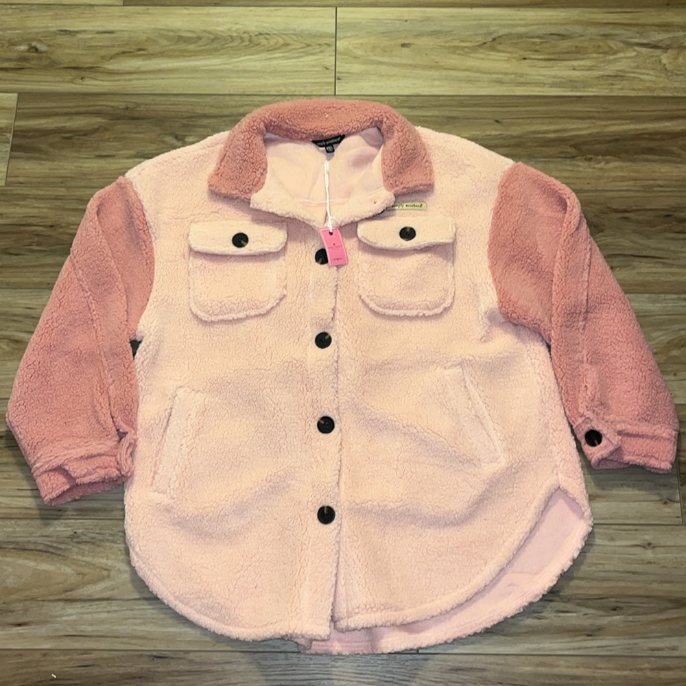 Simply Southern Teddy Sherpa Shacket NWT XXL Pink Cozy Jacket - Picture 3 of 11